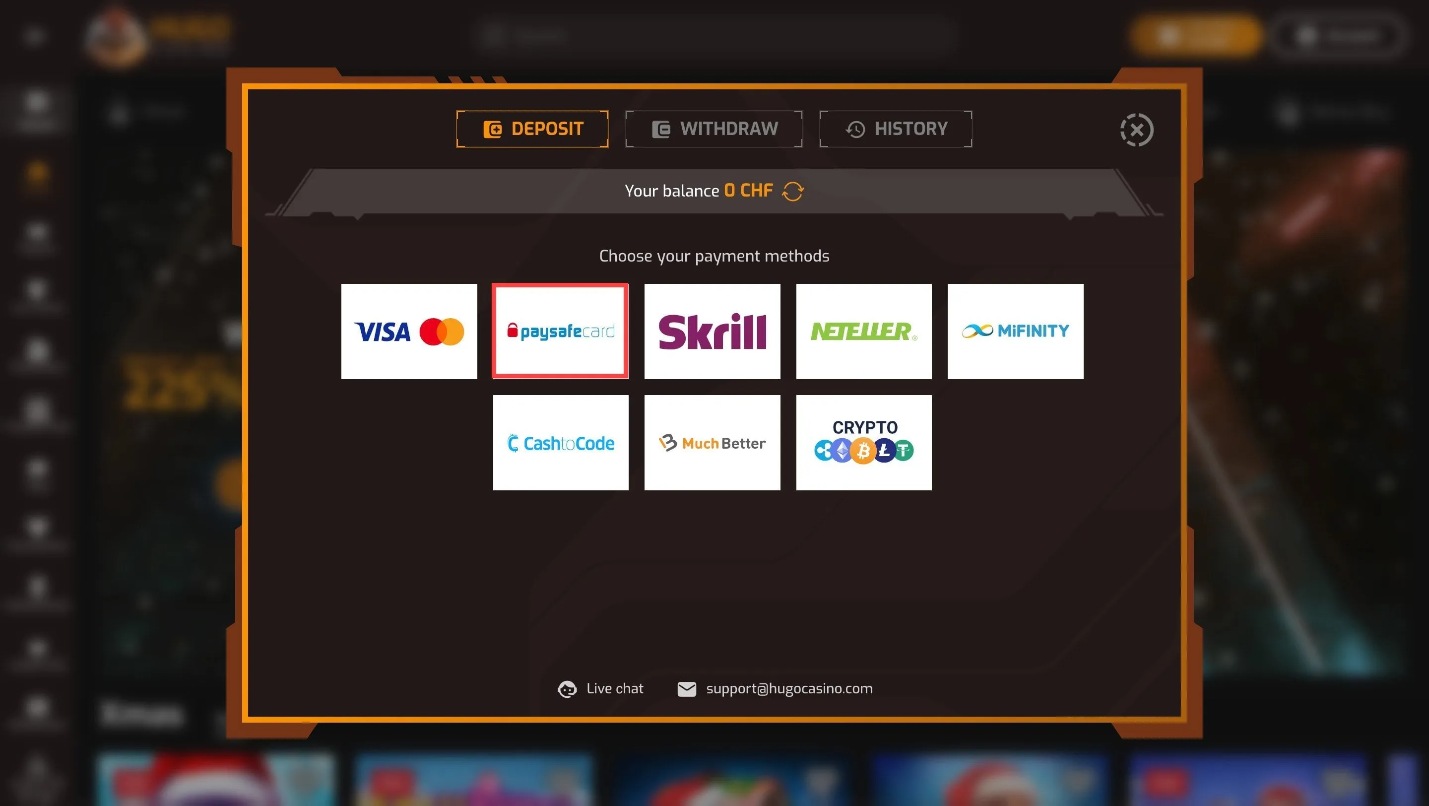 Hugo mit Paysafecard bezahlen Hugo Paysafe Casino
